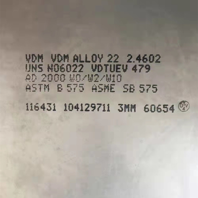 Plat de l'alliage 22 de plat de Hastelloy C22 d'acier allié d'ASTM B575 ASME SB575 UNS N06022
