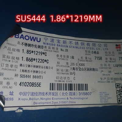 la feuille SS444 d'acier inoxydable de 0.8mm évaluent SUS444 ASTM444 21