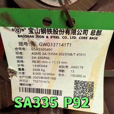 Pipe d'acier en alliage ferritique sans soudure ASME A335 P92 tirée à froid 89*11.13 mm pour service à haute température