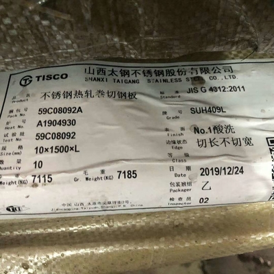 La plaque d'acier inoxydable 1D de SUH409L a fini les plats laminés à chaud de l'acier inoxydable 409L de 3-10mm