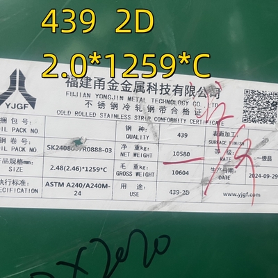 ASTM A240/A240M INOX 439 tôle métallique laminée à froid en acier inoxydable SUS439 1.4510 2.5*1219mm