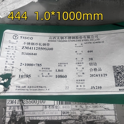 SUS444 2B S44400 EN1.4376 AISI 444 tôle en acier inoxydable 1,0* 1000mm largeur 1219mm