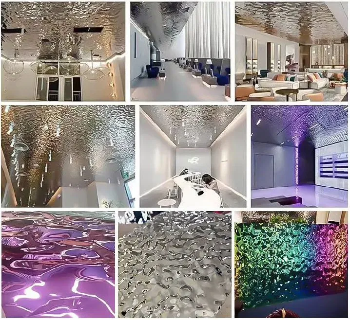 Métal 304 201 en acier inoxydable feuille ondulée d'eau de mur panneau de décoration métallique 0,6 * 1219 * 2438mm 5